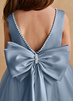 Azazie Cookie Flower Girl Dresses Dusty Blue A-Line Bow Tulle Dress image6