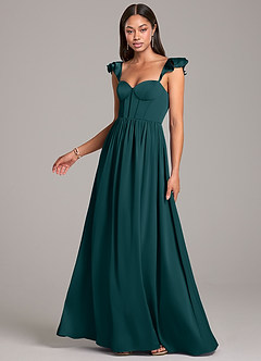 Azazie Denisse Bridesmaid Dresses Pine A-Line Ruched Stretch Satin Dress image3