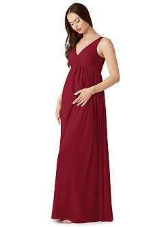 Azazie Yetta Maternity Bridesmaid Dresses A-Line V-Neck Gathered Chiffon Floor-Length Dress image5