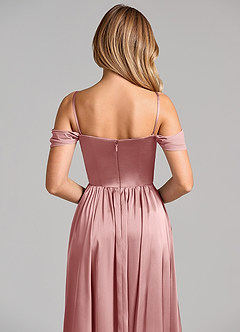 Azazie Raisa Bridesmaid Dresses Dusty Rose A-Line Off the Shoulder Stretch Satin Dress image2