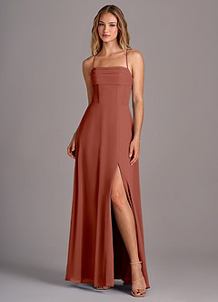 Azazie Carolyn Bridesmaid Dresses Auburn A-Line Pleated Chiffon Dress image1