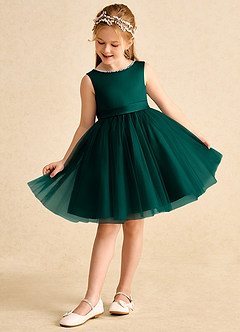 Azazie Jani Flower Girl Dresses Pine A-Line Bow Tulle Dress image5