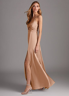 Azazie Jenna Bridesmaid Dresses English Rose A-Line Pleated Stretch Satin Dress image3