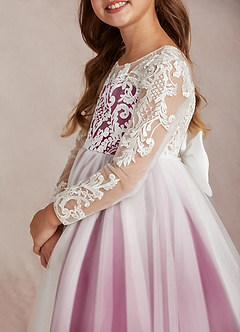 Azazie Elodie Flower Girl Dresses Ivory Mulberry Ball-Gown Lace Dress image7
