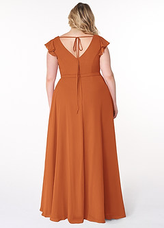 Azazie Claudine Bridesmaid Dresses Cinnamon A-Line Flutter Sleeve Chiffon Dress image8