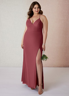 Azazie Becca Bridesmaid Dresses Merlot Sheath V-Neck Chiffon Dress image7