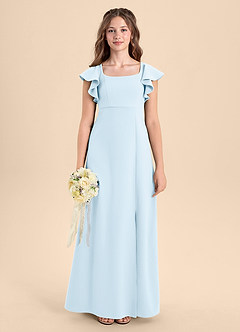 Azazie Bondi Junior Sky Blue A-Line Side Slit Stretch Crepe Dress image7