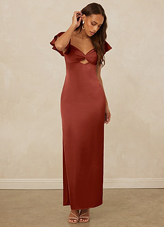 Christian Siriano Bridal for Azazie 1005 Robes de demoiselle d'honneur Robe Fourreau en Satin extensible Encolure en Forme de Cœur Terracotta image5