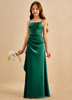 Azazie Cannoli Girls Formal Robe Demoiselle D'honneur Fillette Robe Trapèze en Mat Satiné Plissée émeraude image5