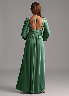 Azazie Norah Bridesmaid Dresses Eucalyptus A-Line Long Sleeve Velvet Dress image2