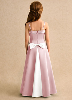 Azazie Izel Girls Formal Flower Girl Dresses Ivory Powder Pink A-Line Pleated Matte Satin Dress image4