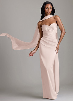 Azazie Sonora Vestidos de damas de honor Vestido de Rosa Rubor de Satén Elástico de Corte Recto con Sin tirantes image1