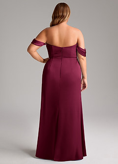 Azazie Saige Bridesmaid Dresses Burgundy Sheath Off the Shoulder Stretch Satin Dress image12