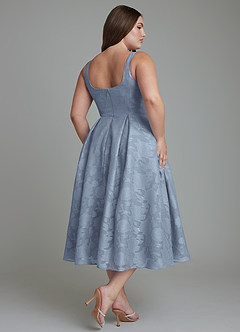 Azazie Amalie Brautjungfernkleider A-Linie Plissee Blumen-Burnout Kleid Staubblau image11