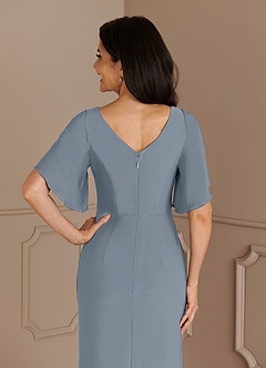 Azazie Louanne Mother of the Bride Dresses Dusty Blue Mermaid Boatneck Pleated Luxe Knit Dress image6