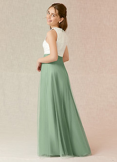 Azazie Albertine Junior Abito A-Line in Chiffon Pizzo Matcha image2