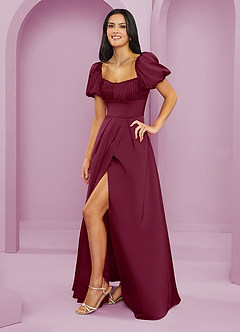 Barbie ♥ Azazie Bridesmaid Dresses Mulberry A-Line Ruched Stretch Satin Dress image3