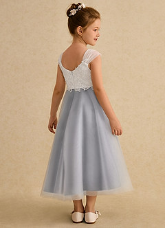 Azazie Momo Flower Girl Dresses Ivory Black A-Line Lace Dress image2
