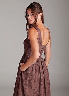 Azazie Alissa Jurken voor bruidsmeisjes Jurk van Bloemen Burn-out met A-Lijn met Zakken Espresso image2