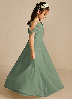 Azazie Chelle Vestidos de florista Vestir Matchá de Chiffon de Linha A com Plissado image4