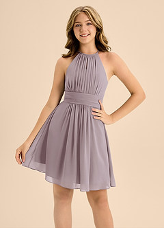Azazie Bonnie Junior A-Linie Plissee Chiffon Kleid Dämmerung image5