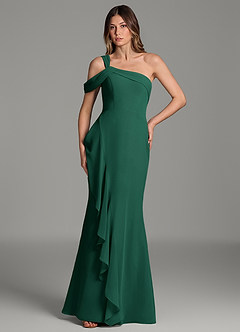Azazie Ashlynn Vestidos de damas de honor Vestido Esmeralda de Gasa de Corte Sirena con Hombros descubiertos image3
