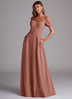 Azazie Marley Bridesmaid Dresses Cedar Rose A-Line Off the Shoulder Chiffon Convertible Dress image1