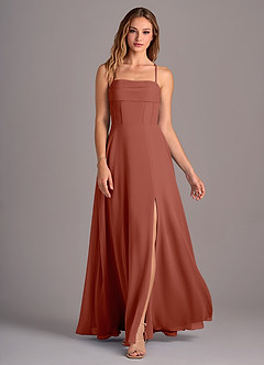 Azazie Carolyn Bridesmaid Dresses Auburn A-Line Pleated Chiffon Dress image4