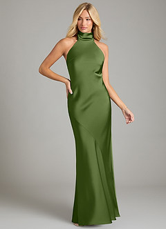 Azazie Velli Bridesmaid Dresses Juniper Mermaid High Neck Stretch Satin Dress image3