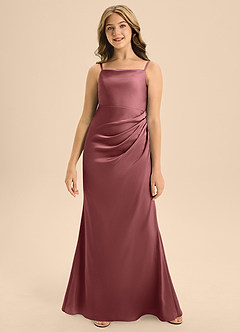 Azazie Renna Junior Vestido de Amatista de Satén Elástico de Corte En A con Plisado image4