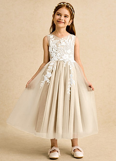 Azazie Sundae Robe Demoiselle D'honneur Fillette Robe Princesse en Dentelle Champagne image6