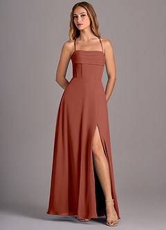 Azazie Carolyn Bridesmaid Dresses Auburn A-Line Pleated Chiffon Dress image5