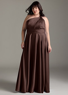 Azazie Charlize Bridesmaid Dresses Ganache A-Line One Shoulder Stretch Satin Dress image4