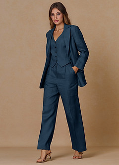 front Belicia Dark Navy 100% Linen 2-Piece Suit