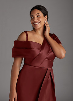 Azazie Marissa Mère de la mariée Robes Robe Trapèze en Mikado Plissé Bourgogne image11