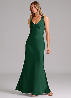Azazie Kamila Brautjungfernkleider A-Linie Plissee Stretch-Satin Kleid Dunkelgrün image3