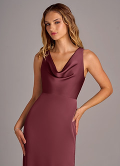 Azazie Wrenlee Vestidos de damas de honor Vestido de Merlot de Satén Elástico de Corte en A image2