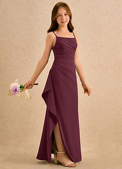 Azazie Cannoli Girls Formal Flower Girl Dresses Cabernet A-Line Pleated Chiffon Dress image1