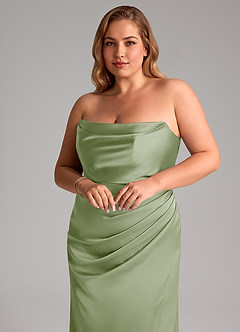 Azazie Leonis Bridesmaid Dresses Dusty Sage Mermaid Pleated Stretch Satin Convertible Dress image11