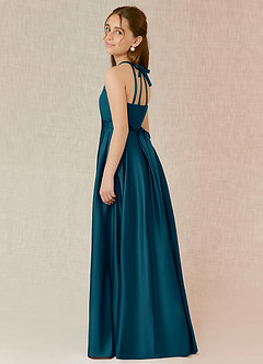 Azazie Arianthe Junior Ink Blue A-Line with Pockets Stretch Satin Dress image3