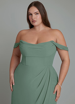 Azazie Johana Bridesmaid Dresses Eucalyptus Mermaid Off the Shoulder Chiffon Convertible Dress image11