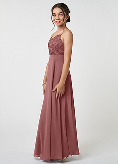 Azazie Sonya Junior Desert Rose A-Line Lace Chiffon Dress image3