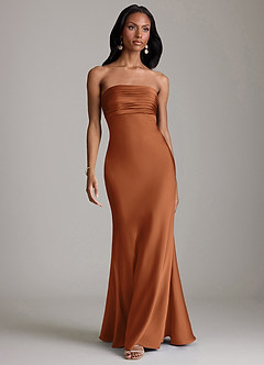 Azazie Saylor 신부 들러리 드레스 인어 스트랩리스 스트레치 새틴 바닥 길이 드레스 image2