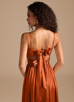 Azazie Zeya Bridesmaid Dresses Burnt Orange A-Line Pleated Metallic Satin Dress image4