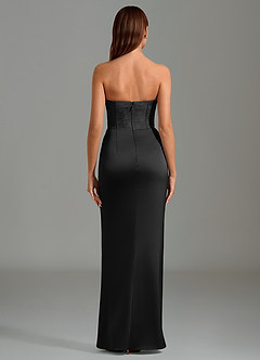 Azazie Emilia Probar vestidos en casa Vestido de Negro de Satén Elástico de Corte Sirena con Sin tirantes image2