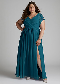 Azazie Zella Bridesmaid Dresses Ink Blue A-Line Lace Chiffon Dress image8