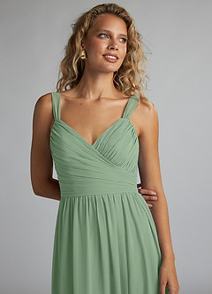 Azazie Aziza Bridesmaid Dresses Matcha A-Line V-Neck Pleated Chiffon Dress image5