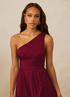 Christian Siriano Bridal for Azazie 1008 Bridesmaid Dresses Burgundy A-Line One Shoulder Stretch Satin Dress image8