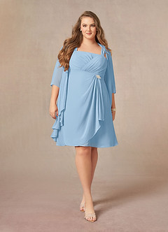 Azazie Olivia Mère de la mariée Robes Robe Trapèze en Mousseline de soie Encolure carrée plissée Poudre Bleue image7