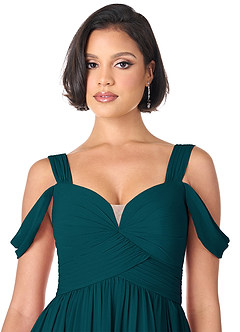 Azazie Lianne Bridesmaid Dresses Pine A-Line Off the Shoulder Chiffon Dress image5